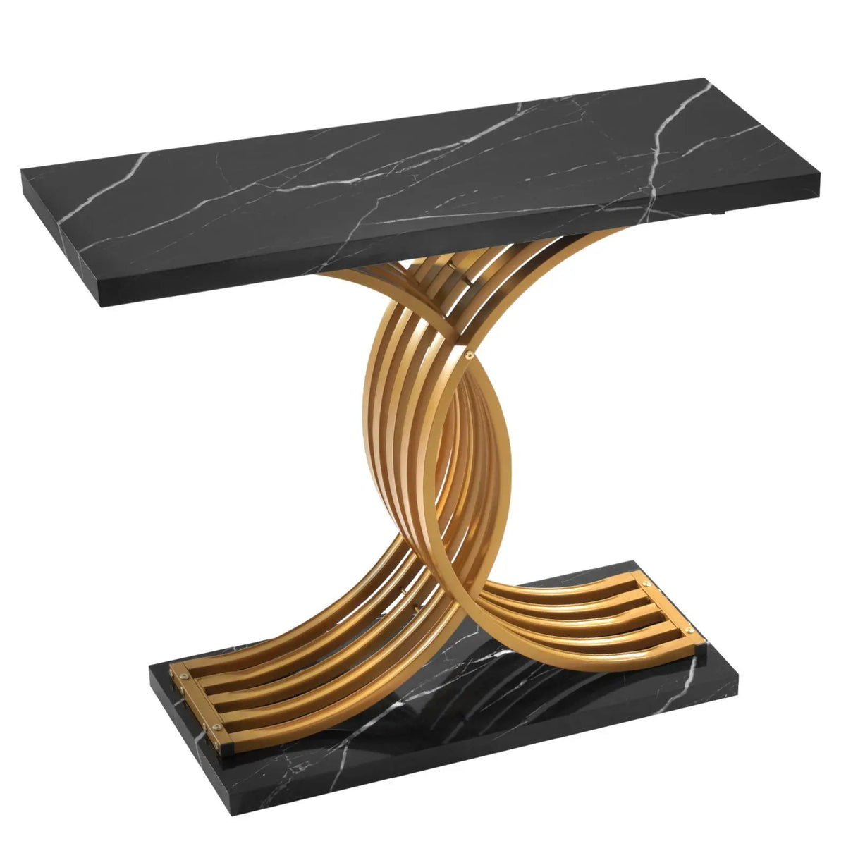 【Summerfinds】Vevor 39 in Gold Console Table, Modern Desk behind the Couch, Wood Rectangle Entrance Desk, Narrow Long Sofa Table Accent Stand with Metal Legs for Hallway, Bedroom, Living Room, Foyer, Easy Assembly