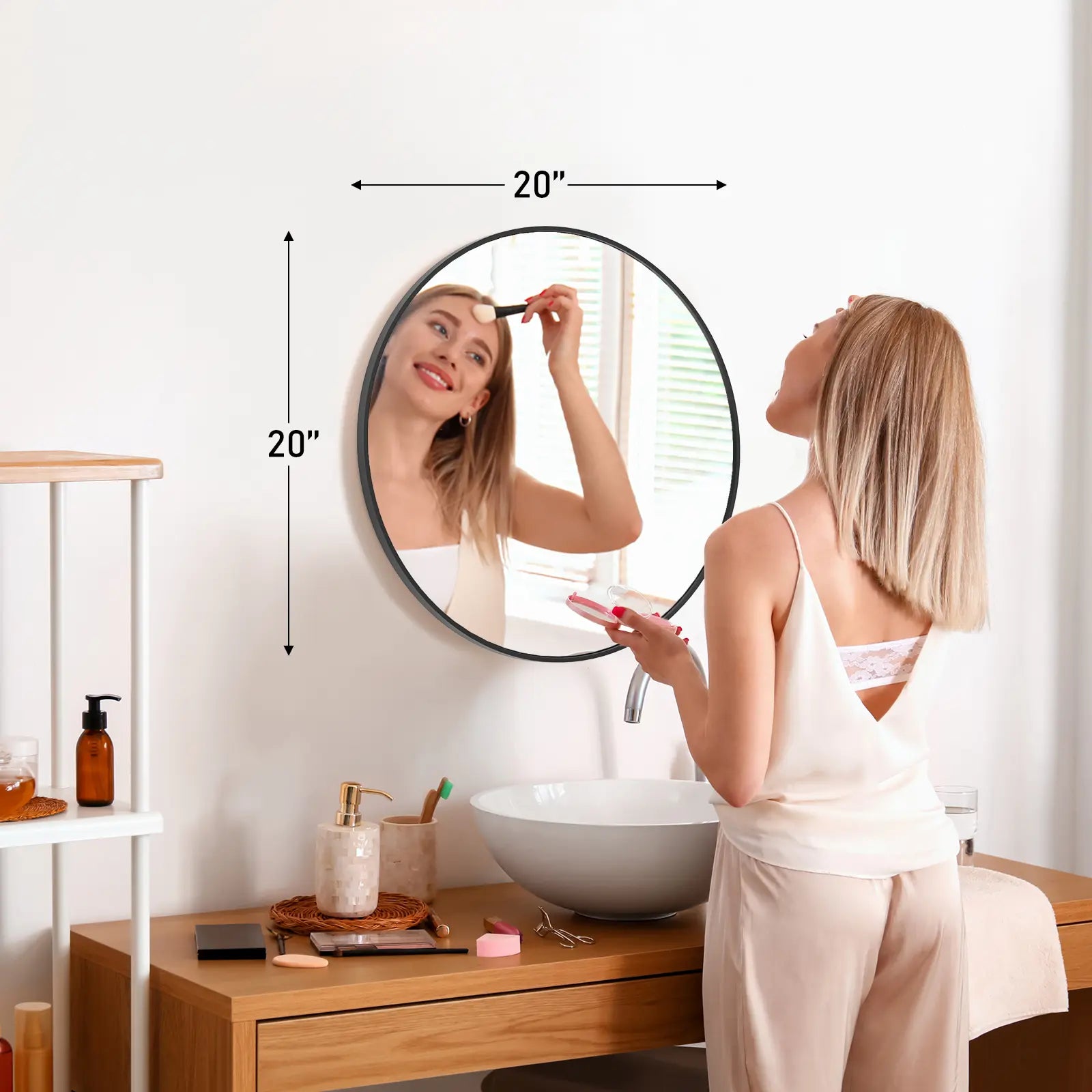 Sweetcrispy Aluminium Circle Vanity Mirror - Bathroom Mirrors, Wall-Mounted Wall Decor Piece for over Sink, Aesthetic Home Decor