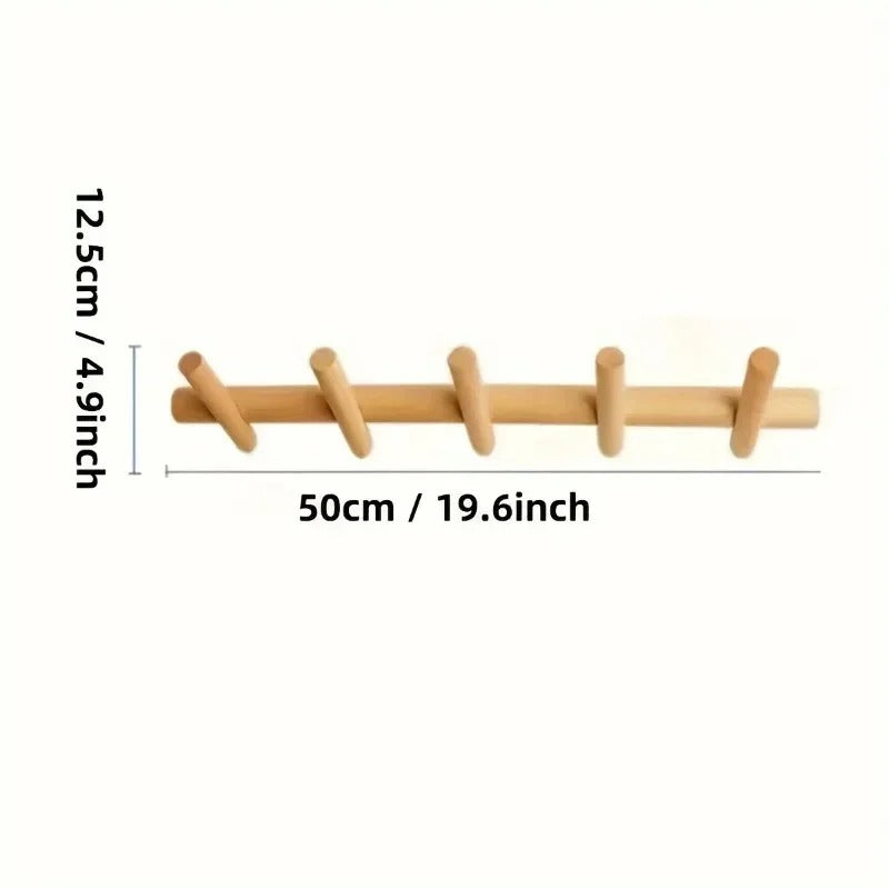 Oak Wall Rack – 5 Pegs – Wall-Mounted – Scandinavian Design