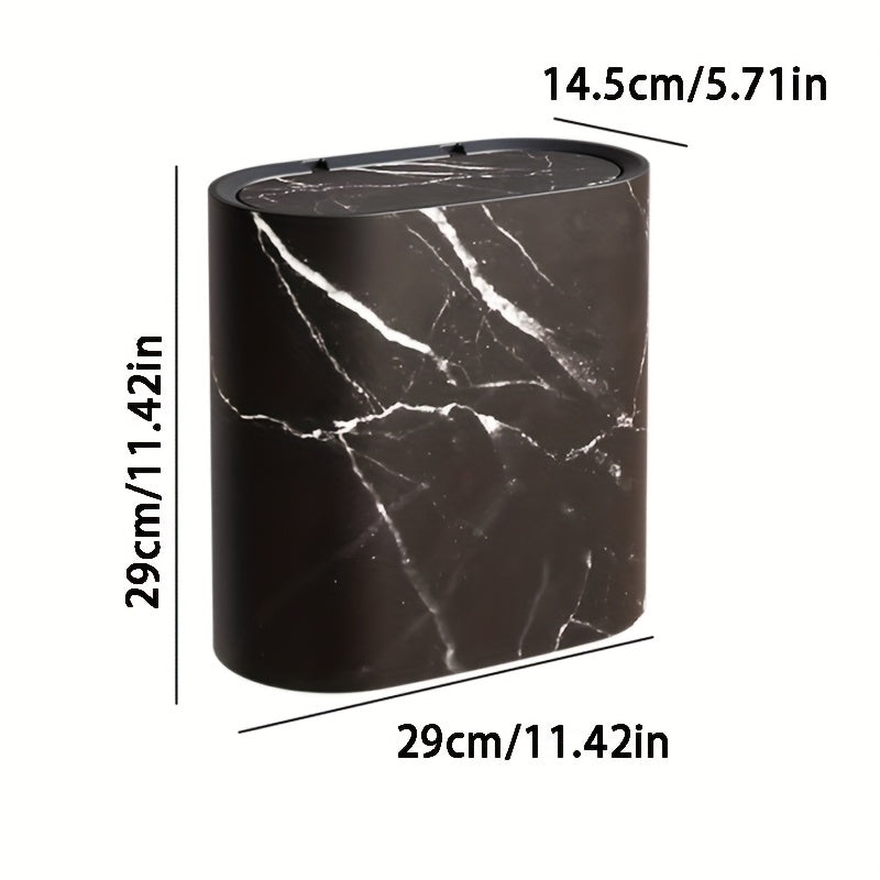 Marble Pattern Bin with Lid – Oval – Space-Saving – Bathroom & Kitchen