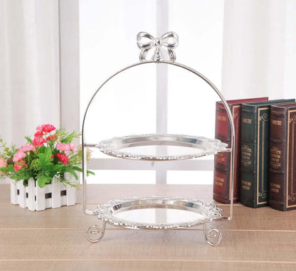 High-Grade 2/3 Layers Dessert Tray Silver Plated round Metal Cake Stand Cupcake Tray Wedding Party Decoration Cake Display Stand
