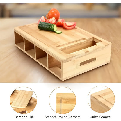 Bamboo Cutting Board – 4 Blades – Storage Trays – Kitchen Prep