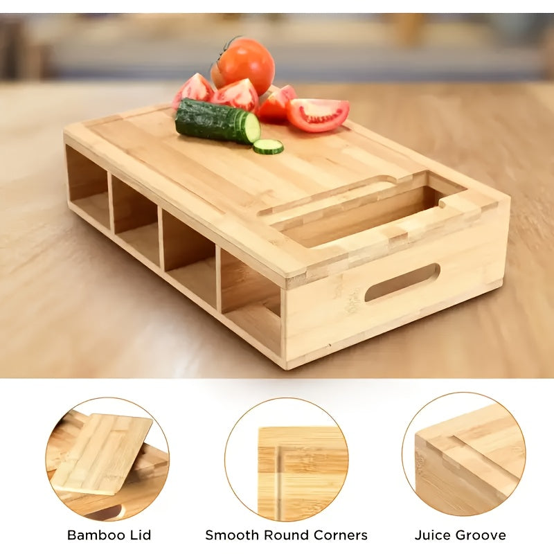 Bamboo Cutting Board – 4 Blades – Storage Trays – Kitchen Prep