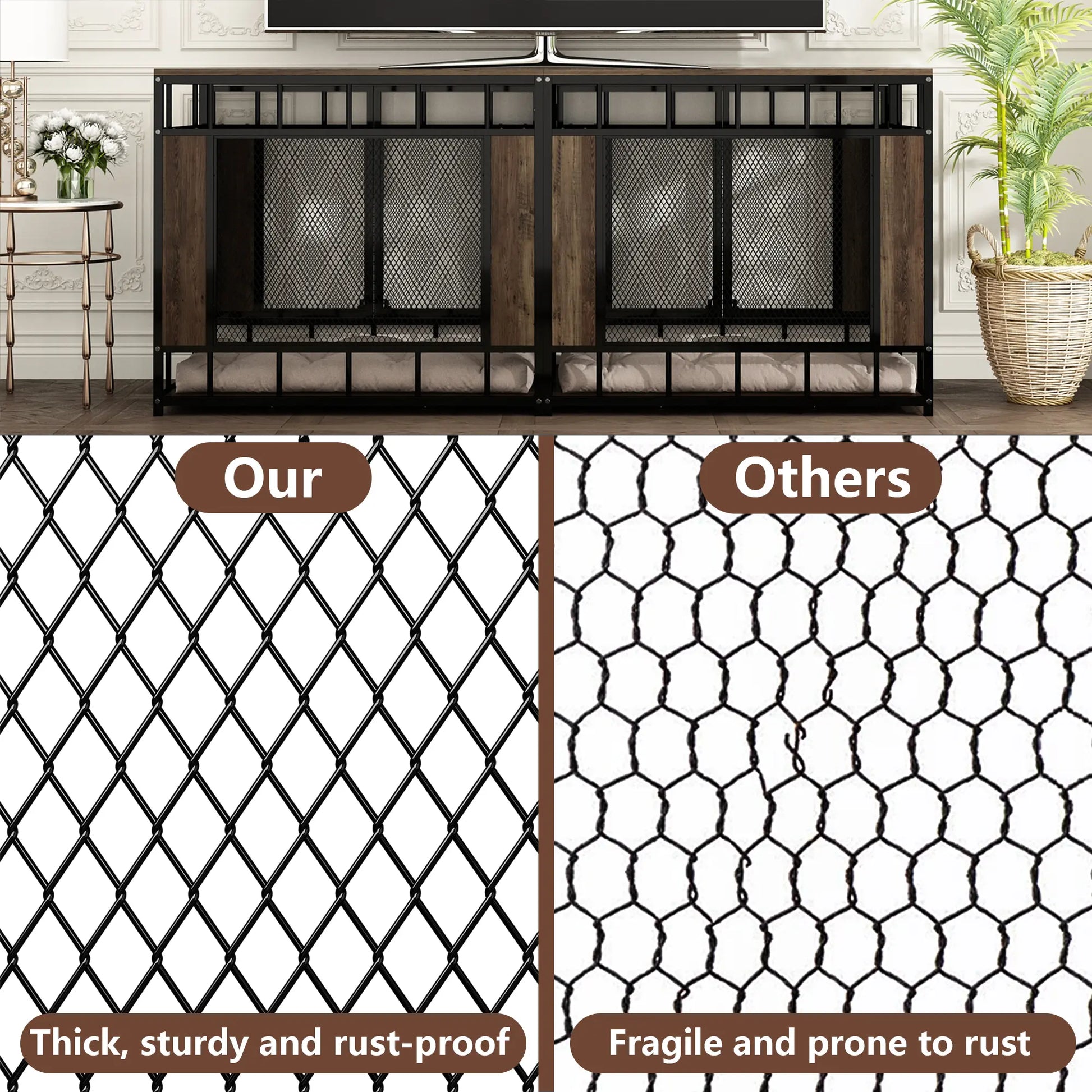 FUFU&GAGA 70.9" Large Double Dog Crate Furniture, Heavy Duty Dog Crate Kennel Furniture for 2-4 Dogs, Wooden Dog Crates Furniture