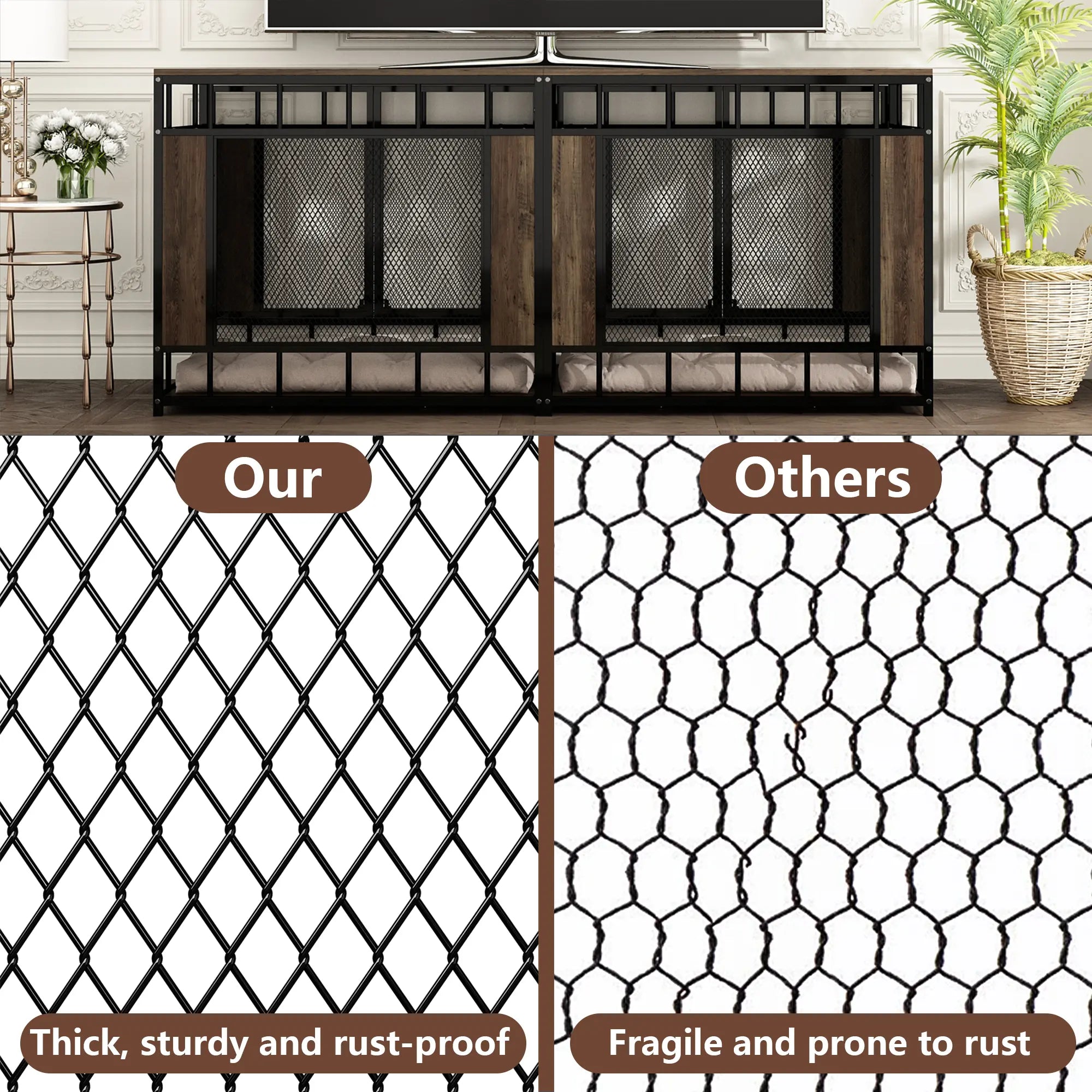 FUFU&amp;GAGA 70.9" Large Double Dog Crate Furniture, Heavy Duty Dog Crate Kennel Furniture for 2-4 Dogs, Wooden Dog Crates Furniture