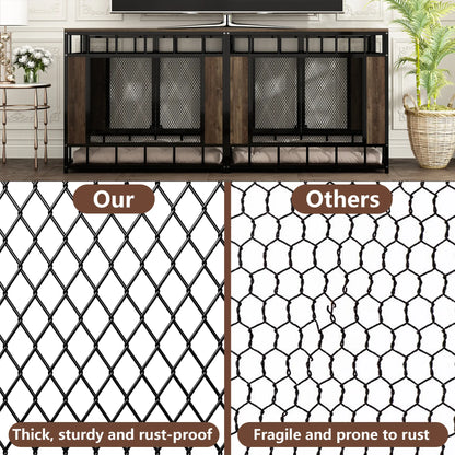 FUFU&amp;GAGA 70.9" Large Double Dog Crate Furniture, Heavy Duty Dog Crate Kennel Furniture for 2-4 Dogs, Wooden Dog Crates Furniture