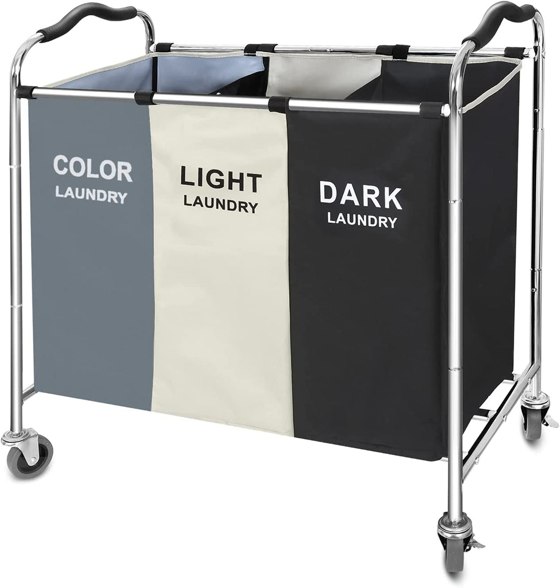 Laundry Hamper, Large Storage Basket Sorter 3 Section Bag Organizer for Dirty Clothes - Toys - Towel,16 X 30 X 35 Inch Heavy Duty Laundry Cart Baskets with Wheels in Laundry Room Organization (White)