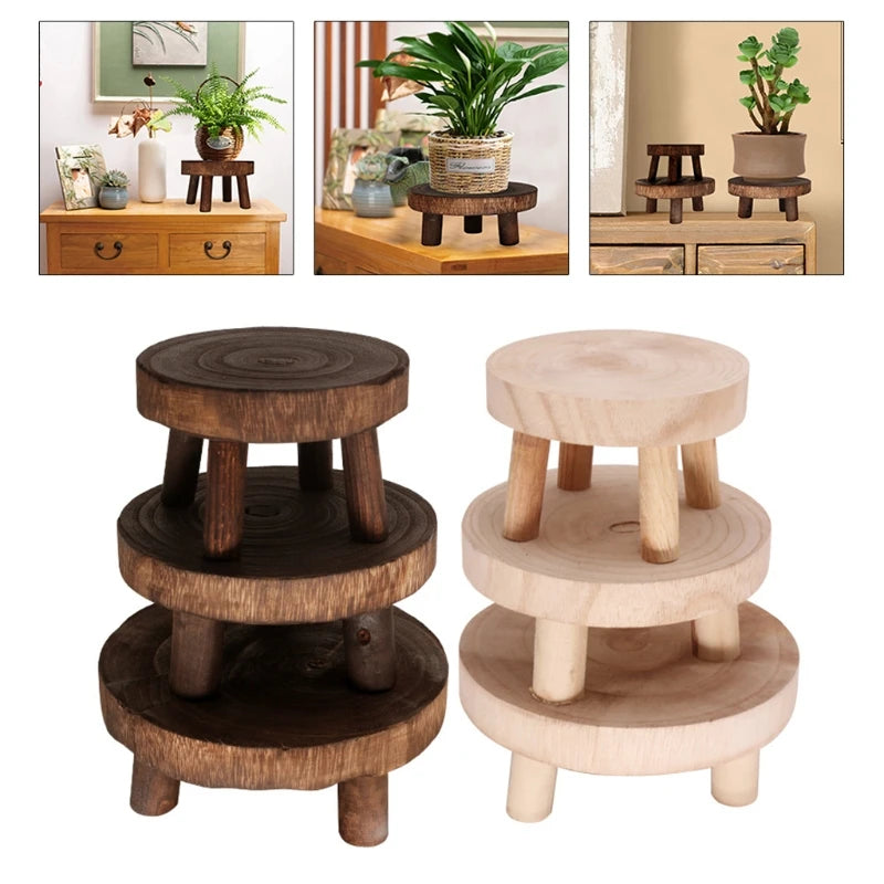 Solid Wood round Bench Flower Pot Holder Plant Succulent Flower Pot Base Display Stand Stool Home Garden Patio Decor Wholesales