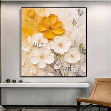 Fancy Home Decor Hot Sale Home Decor Flower Pictures Pieces White Flower Wall Art Oil Paintings Unframed