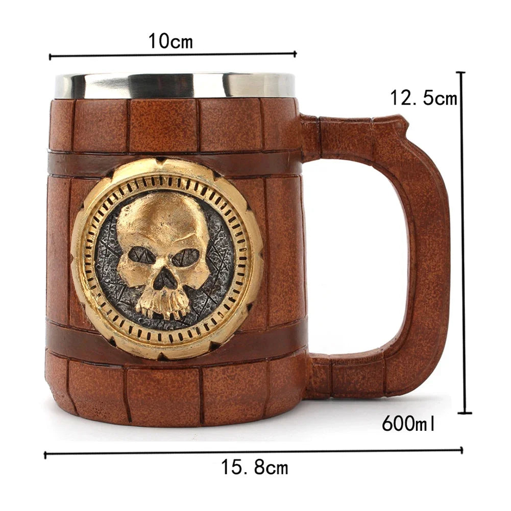 Viking Wood Style Beer Mug Simulation Wooden Barrel Beer Cup Double Wall Drinking Mug Metal Insulated 1PCS Bar Drinking Кружка