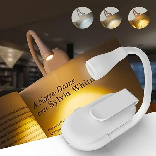 3 Color Mini LED Book Light Eye Protection Adjustable Clip 360° Flip Study Lamp Rechargeable for Travel Bedroom Reading