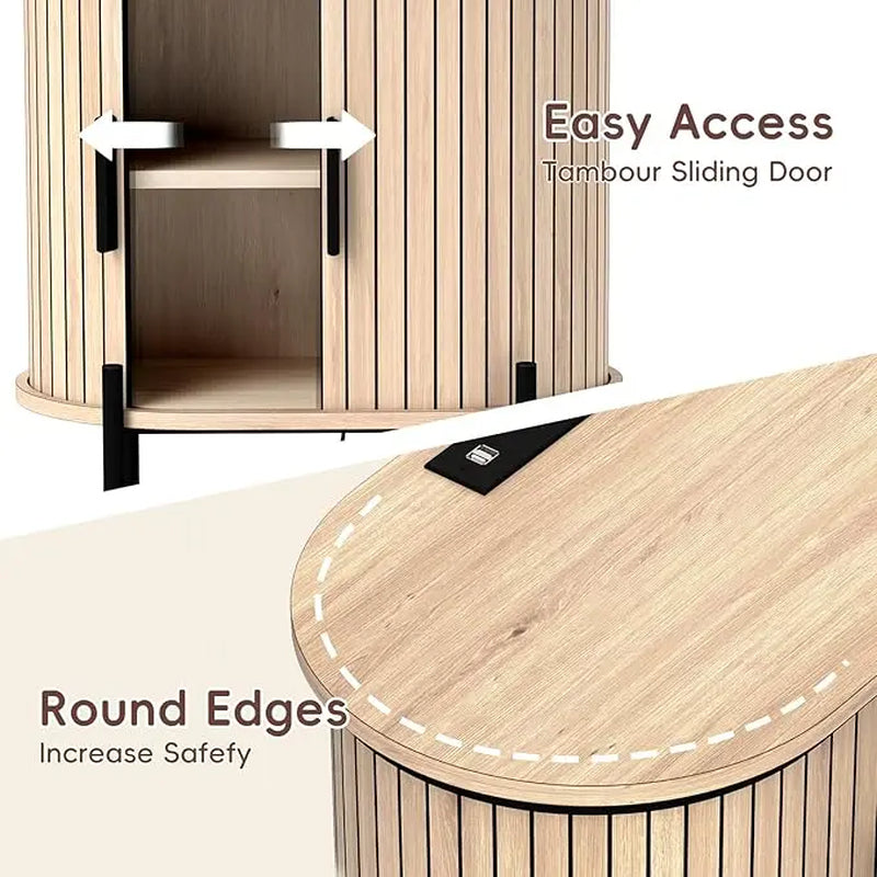 [Dealsforyoudays] EBELLO Small Console Table, Grooved End Table with Charging Station, Mid-Century Modern Nightstand, Entryway Cabinet for Living Room, Bedroom, Small Spaces, Walnut