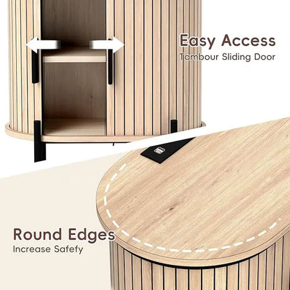 [Dealsforyoudays] EBELLO Small Console Table, Grooved End Table with Charging Station, Mid-Century Modern Nightstand, Entryway Cabinet for Living Room, Bedroom, Small Spaces, Walnut