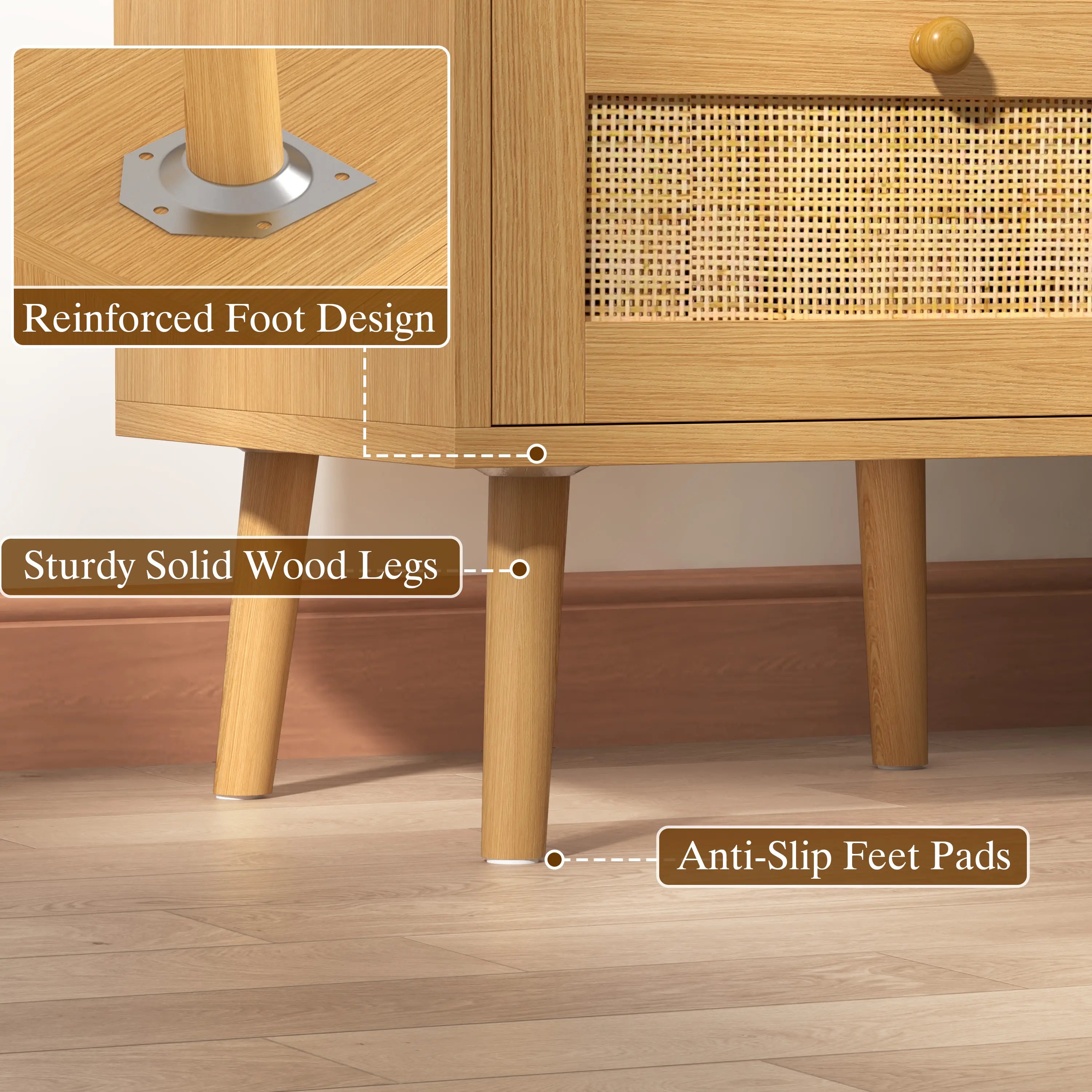Rattan Nightstand with Charging Station, Rattan Boho End Table with 2 Drawers Bedroom Bedside Side Tables Natural Night Stand for Living Room,Bedroom,Dorm Room Essentials Fathers Day Gift Ideas,Dorm Essentials,Home Decor