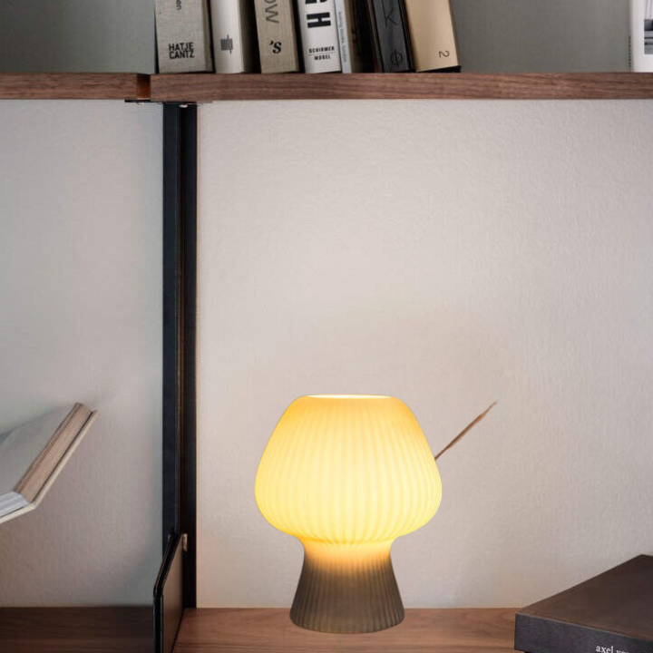 Vintage Glass Table Lamp – Ribbed – Dimmable LED – Mushroom Design