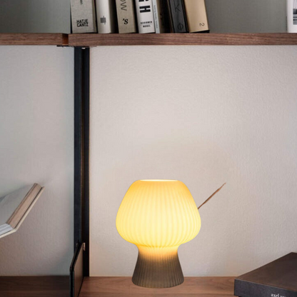 Vintage Glass Table Lamp – Ribbed – Dimmable LED – Mushroom Design