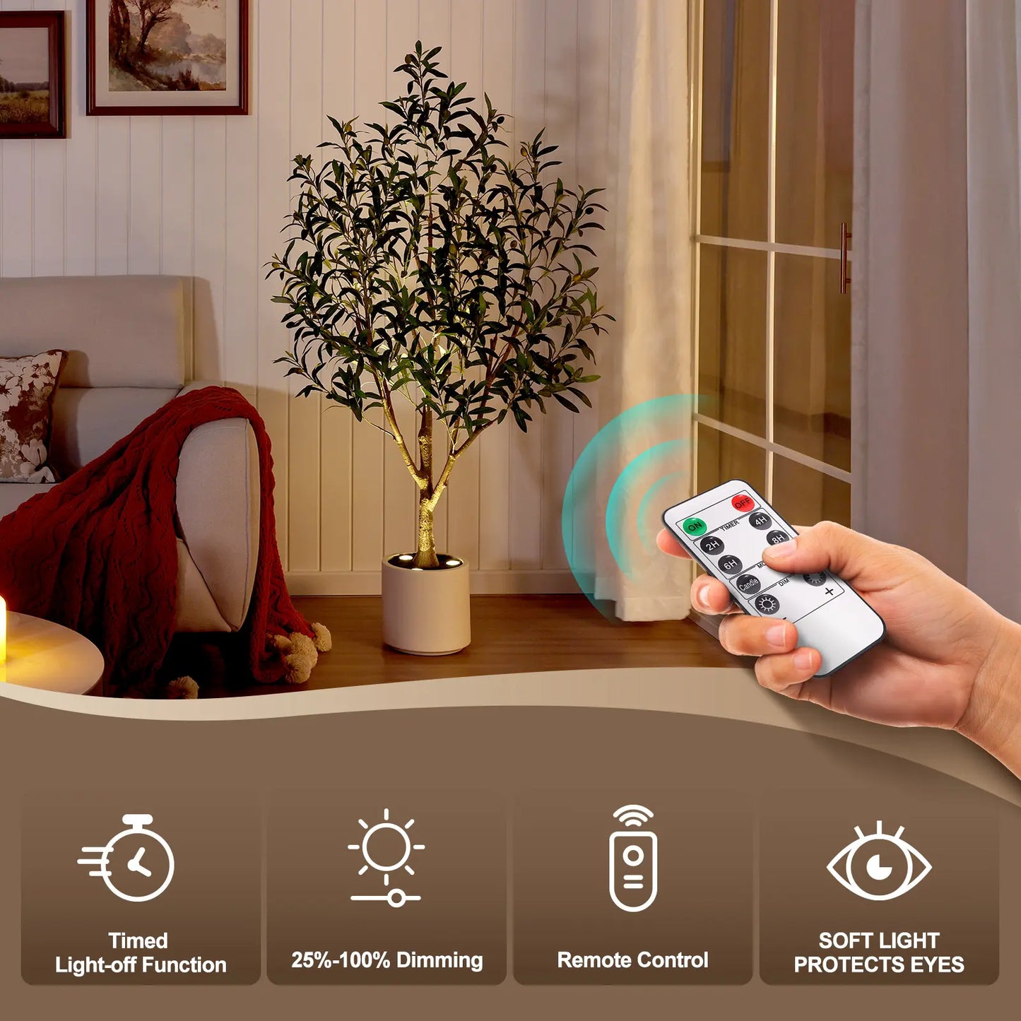 Verinatural 5FT Artificial Olive Tree with Remote LED Spotlights – Realistic Faux Olive Tree in White Planter for Indoor Home, Living Room, Bedroom & Office Decor (VN214)