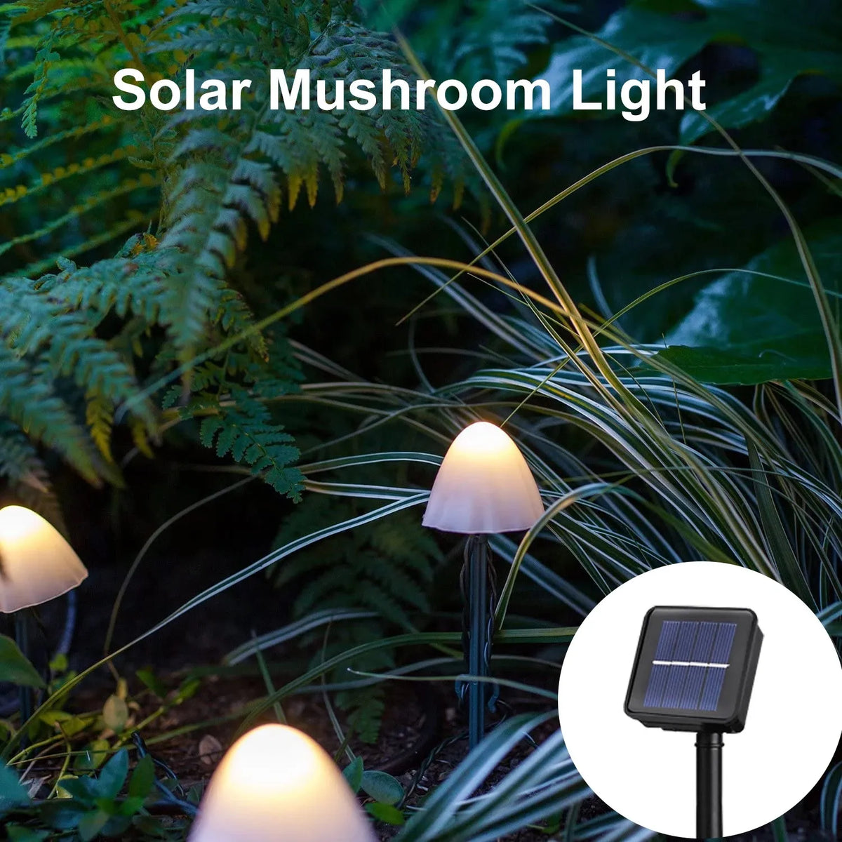Solar Mushroom Garden Lights Set Warm White LED