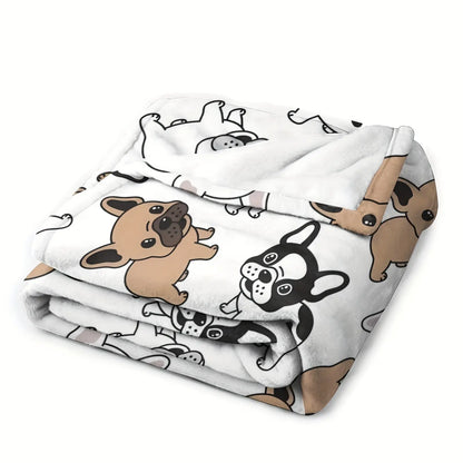 Cute French Bulldog Animal Design Flannel Throw Blanket, 280GSM Ultra Soft Cuddly Everyday Luxury Blanket, Warm All-Season for Sofa &amp; Bed, Cozy Home Decor Accent, Ideal Gift for Dog Lovers, Animal Design Blankets, Cuddly Blankets