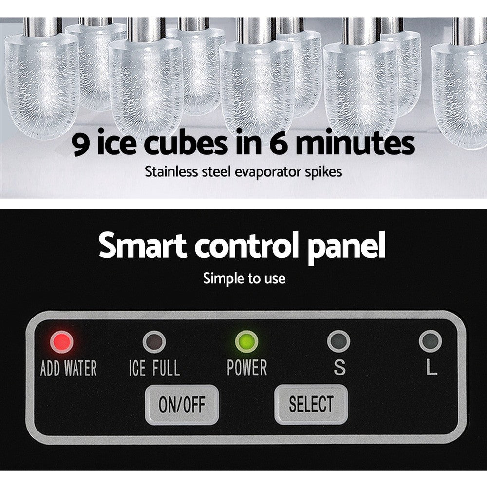 Devanti Portable Ice Maker Machine Ice Cube Tray 12Kg Bar Countertop Black