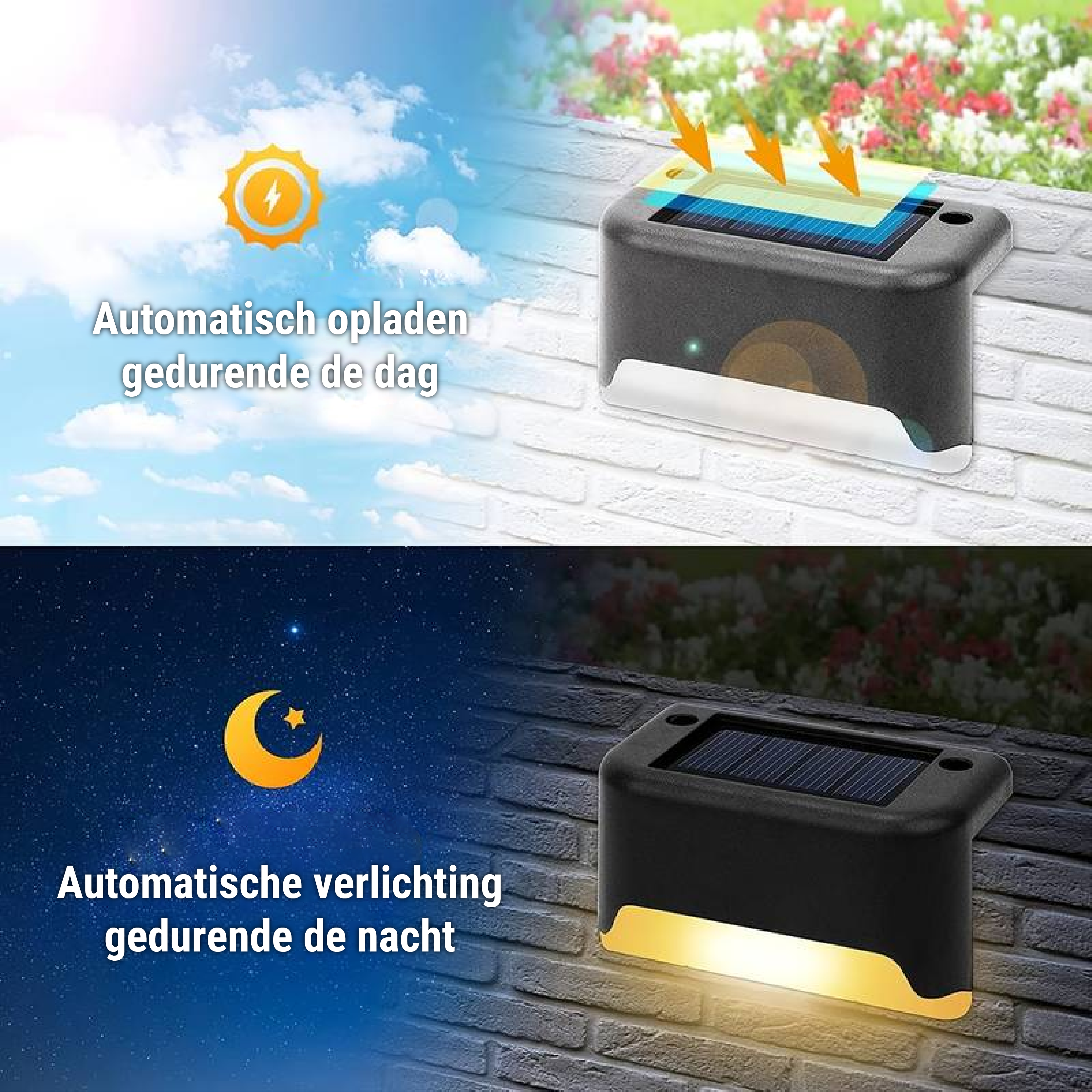 Solar Wall Lights – Wireless – Automatic Sensor – Set of 4