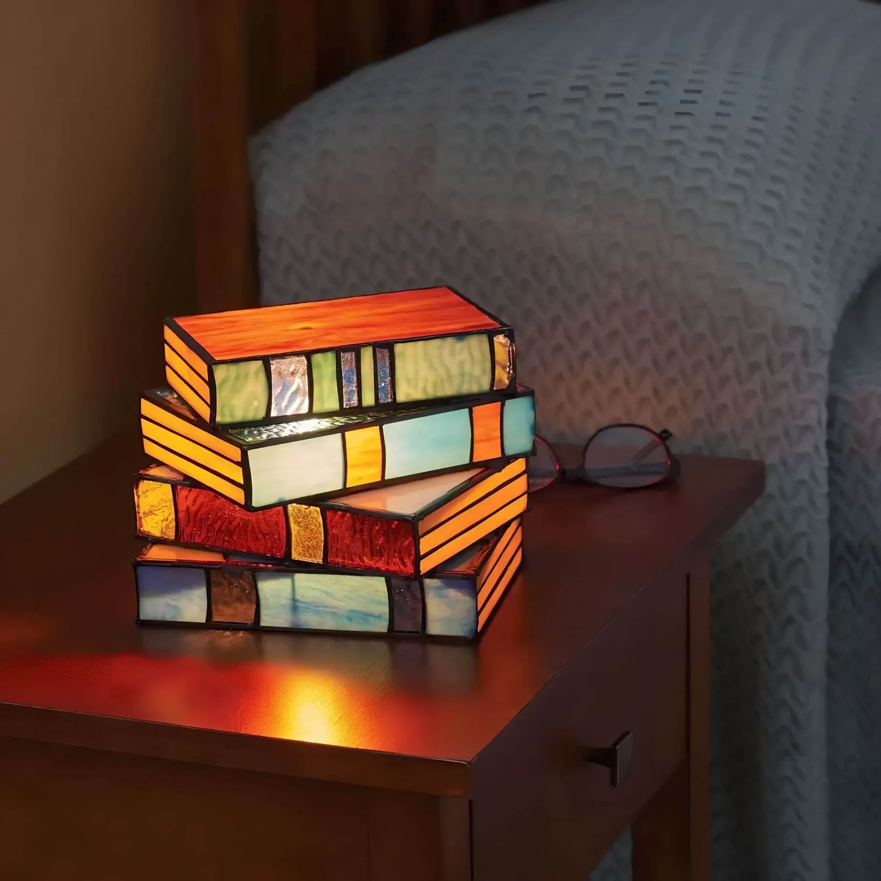 Stained Glass Book Lamp – Handmade – Warm Glow – Home Décor