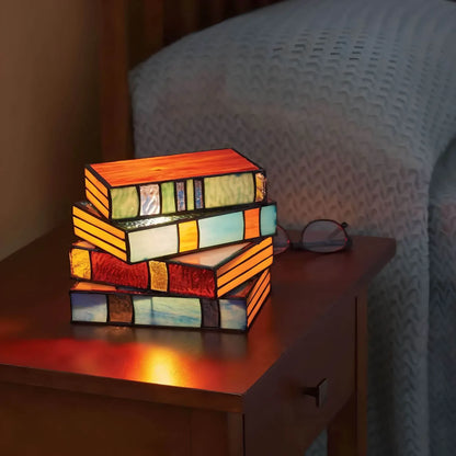 Stained Glass Book Lamp – Handmade – Warm Glow – Home Décor