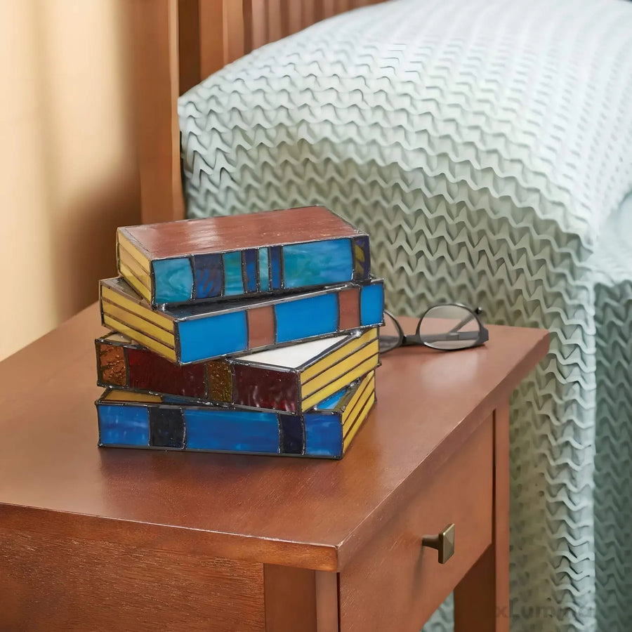 Stained Glass Book Lamp – Handmade – Warm Glow – Home Décor