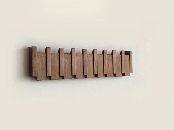 Wooden Wall Coat Rack – Piano Key Design – Multiple Hooks