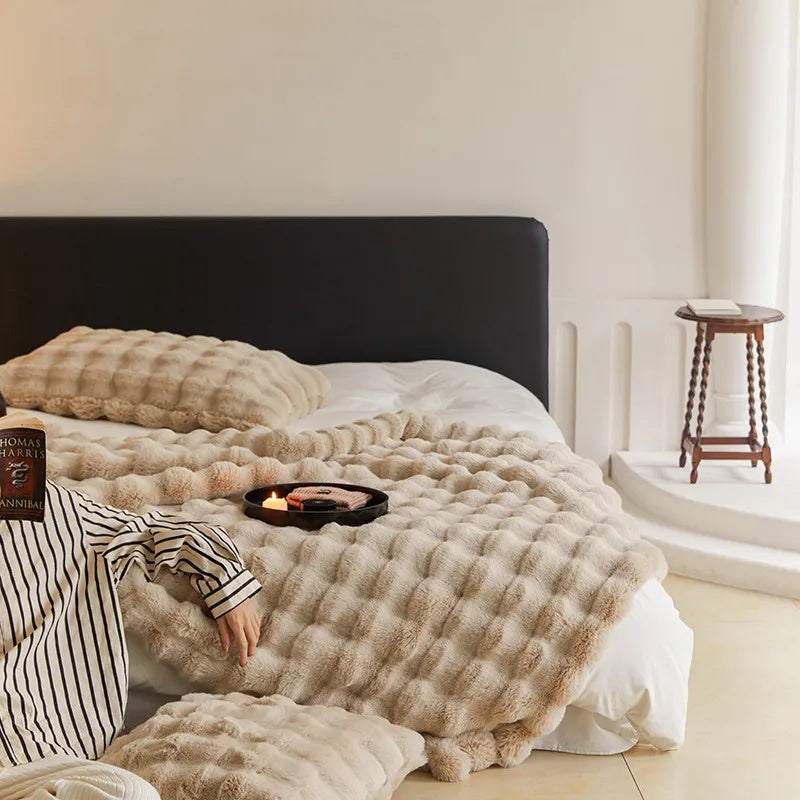 Faux Fur Throw Blanket Ultra Soft Double Layer 