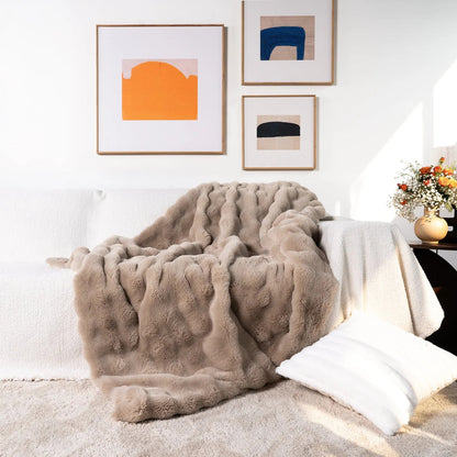 Faux Fur Throw Blanket Ultra Soft Double Layer 