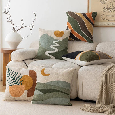 Abstract Tufted Cushion Cover – Velvet – Landscape Design – 45 × 45 cm