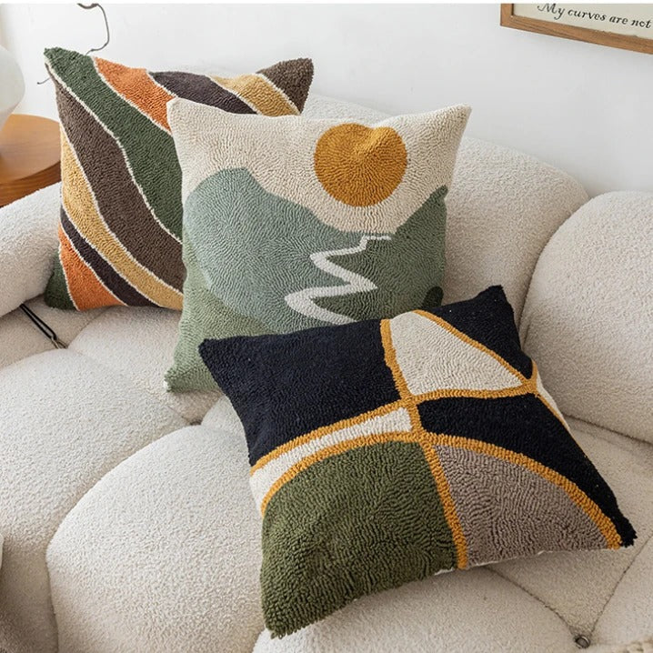 Abstract Tufted Cushion Cover – Velvet – Landscape Design – 45 × 45 cm
