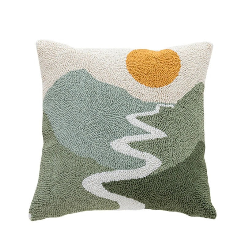 Abstract Tufted Cushion Cover – Velvet – Landscape Design – 45 × 45 cm