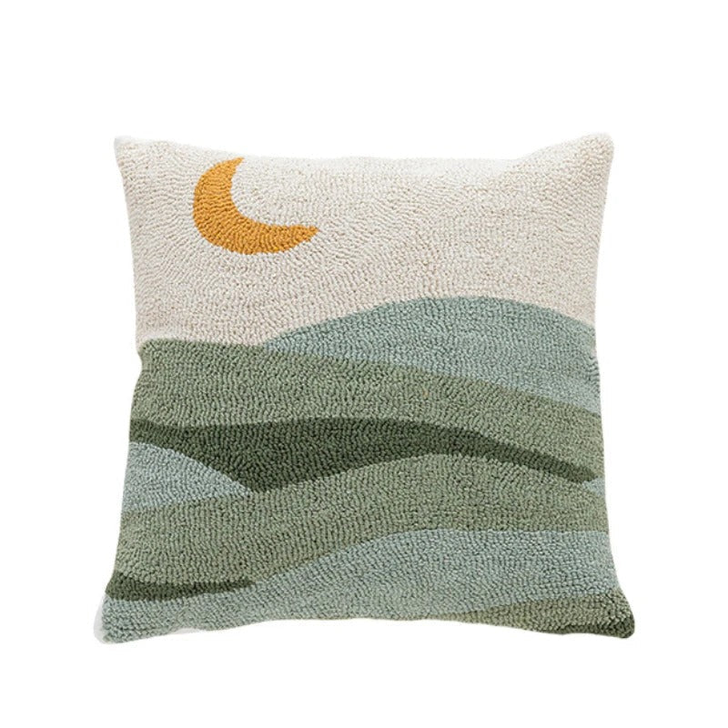 Abstract Tufted Cushion Cover – Velvet – Landscape Design – 45 × 45 cm