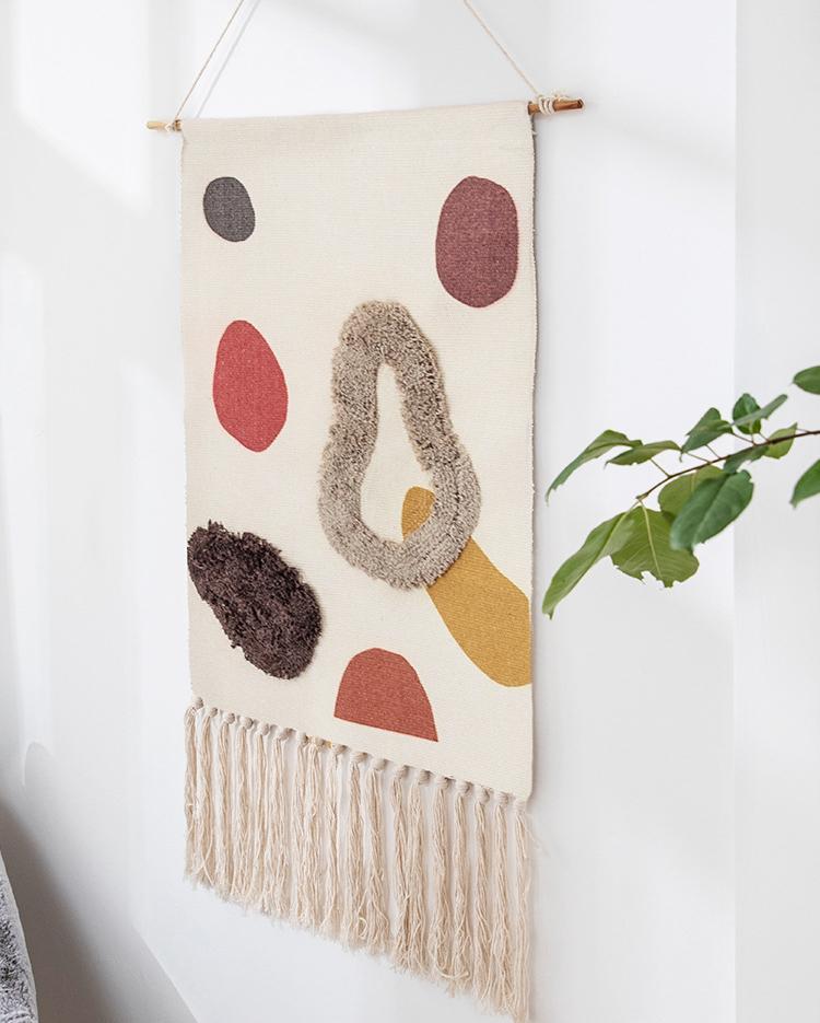 Geometric Wall Tapestry Cotton Wooden Hanging