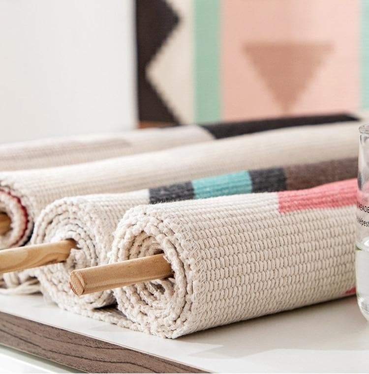 Geometric Wall Tapestry Cotton Wooden Hanging