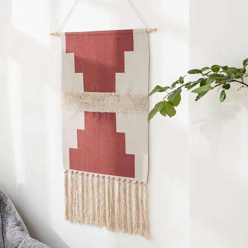 Geometric Wall Tapestry Cotton Wooden Hanging