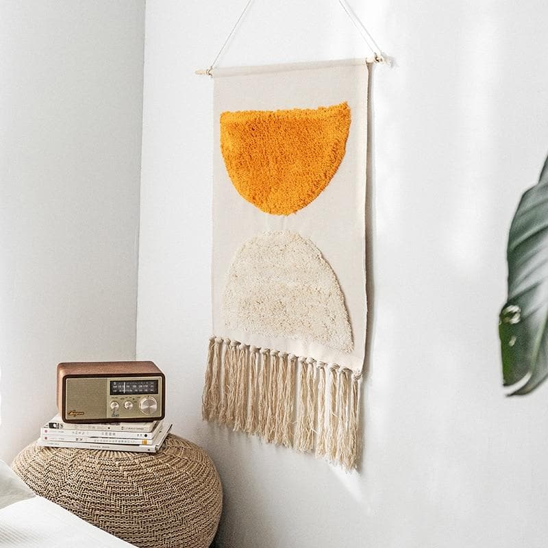 Geometric Wall Tapestry Cotton Wooden Hanging