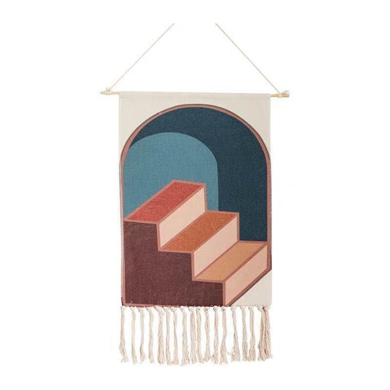 Geometric Wall Tapestry Cotton Wooden Hanging