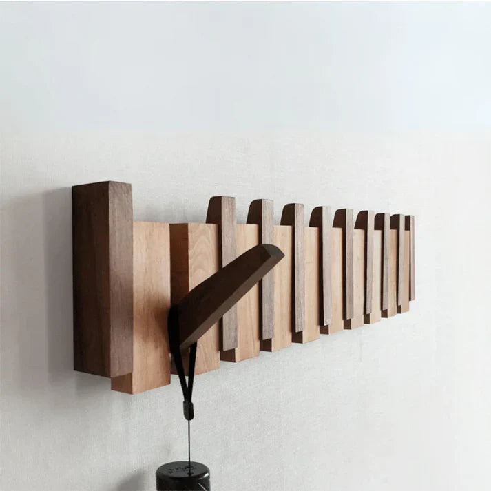 Wooden Wall Coat Rack – Piano Key Design – Multiple Hooks