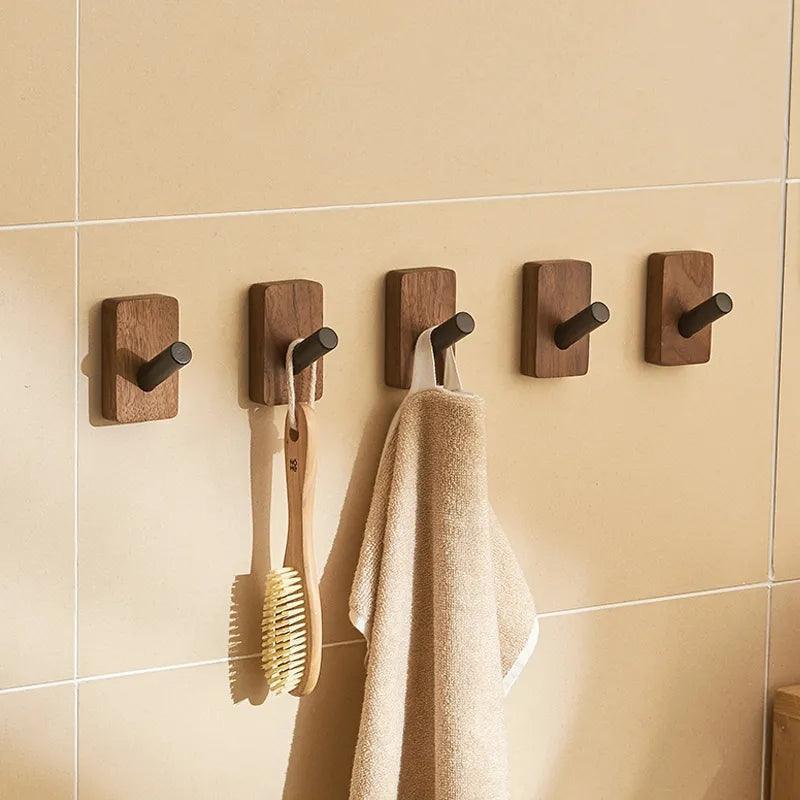 Self-Adhesive Wall Hooks Wood & Aluminium No Drilling