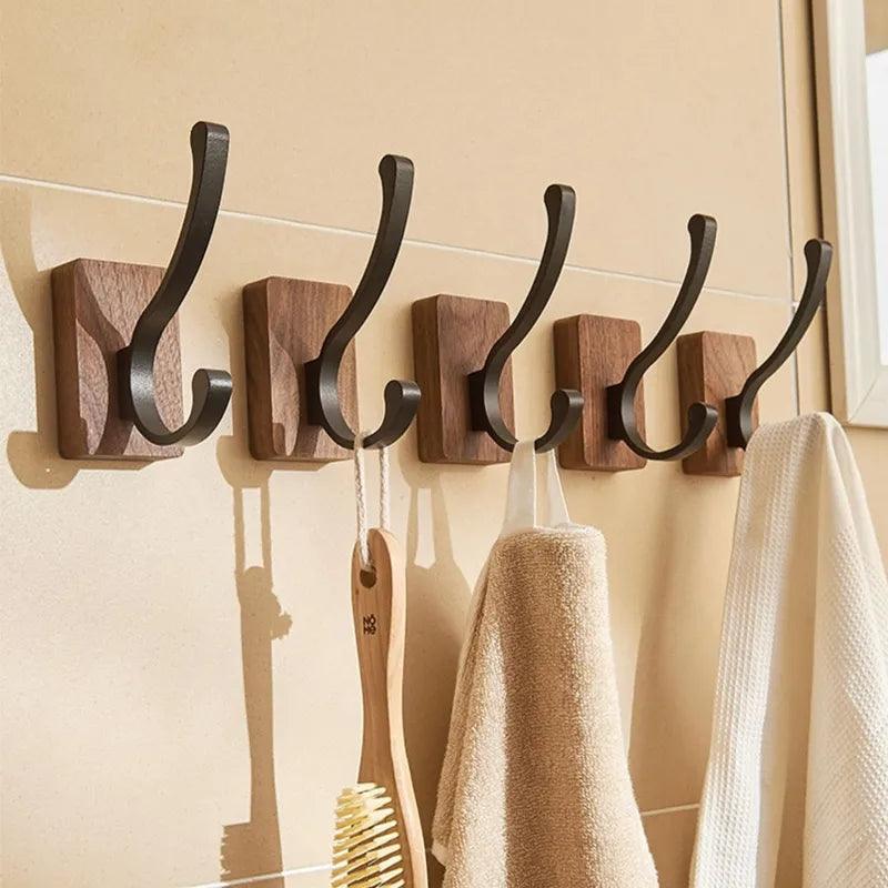  Self-Adhesive Wall Hooks Wood & Aluminium No Drilling