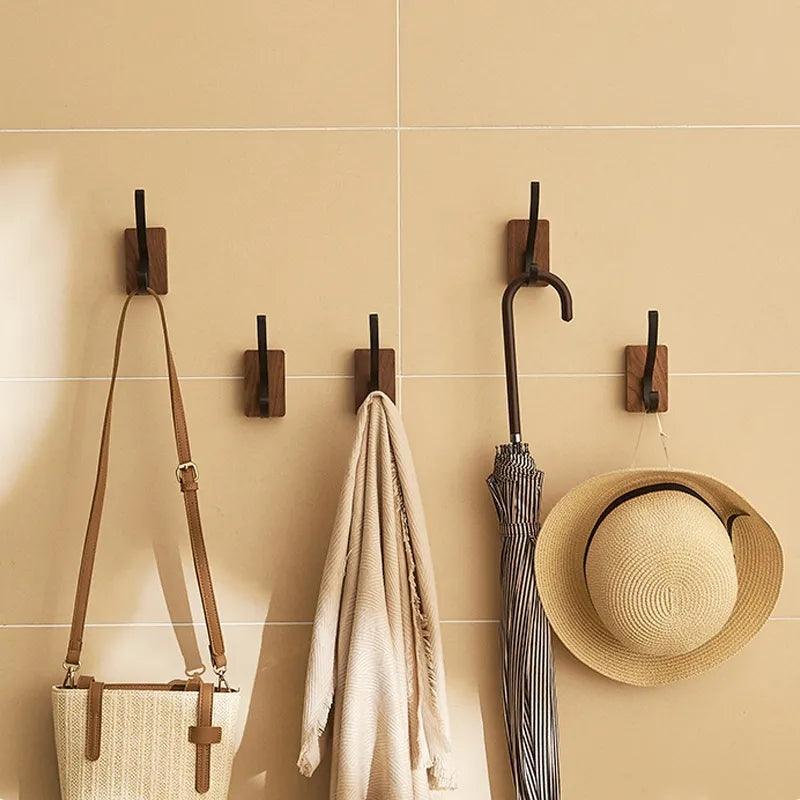 Self-Adhesive Wall Hooks Wood & Aluminium No Drilling