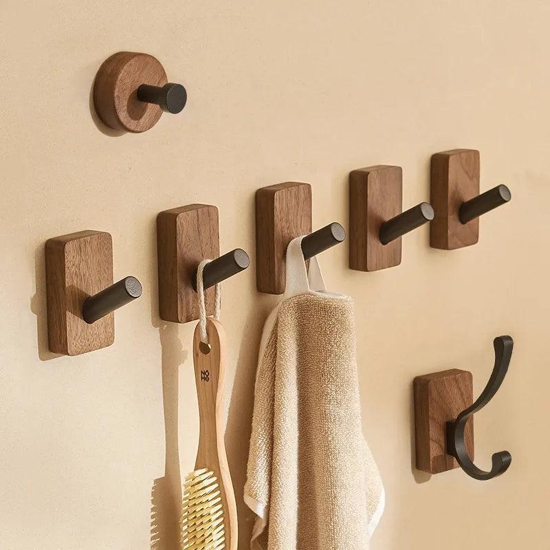 Self-Adhesive Wall Hooks Wood & Aluminium No Drilling
