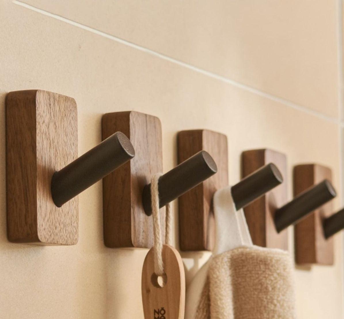 Self-Adhesive Wall Hooks Wood & Aluminium No Drilling