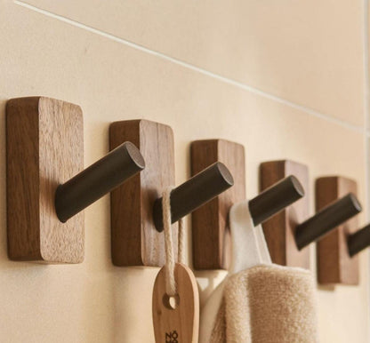 Self-Adhesive Wall Hooks Wood & Aluminium No Drilling