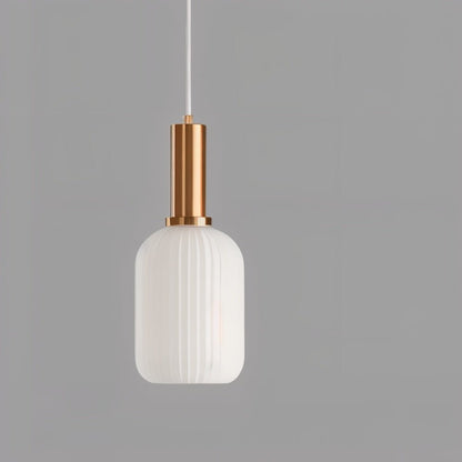 Ribbed Glass Pendant Light Brass Finish