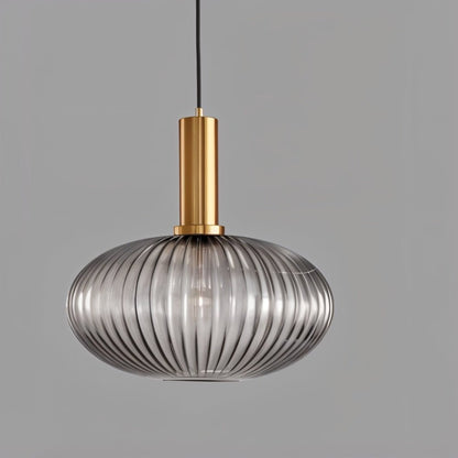 Ribbed Glass Pendant Light Brass Finish