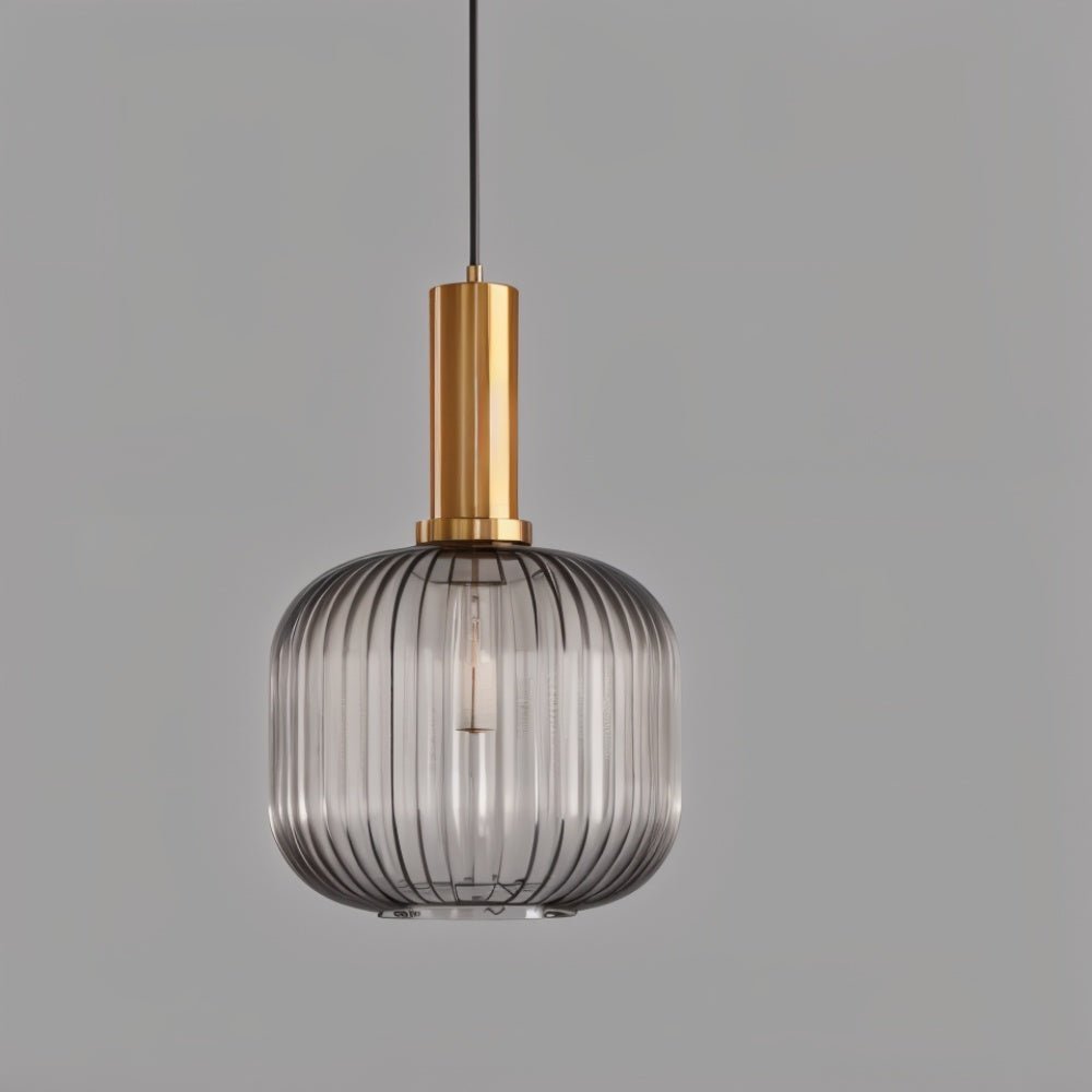 Ribbed Glass Pendant Light Brass Finish